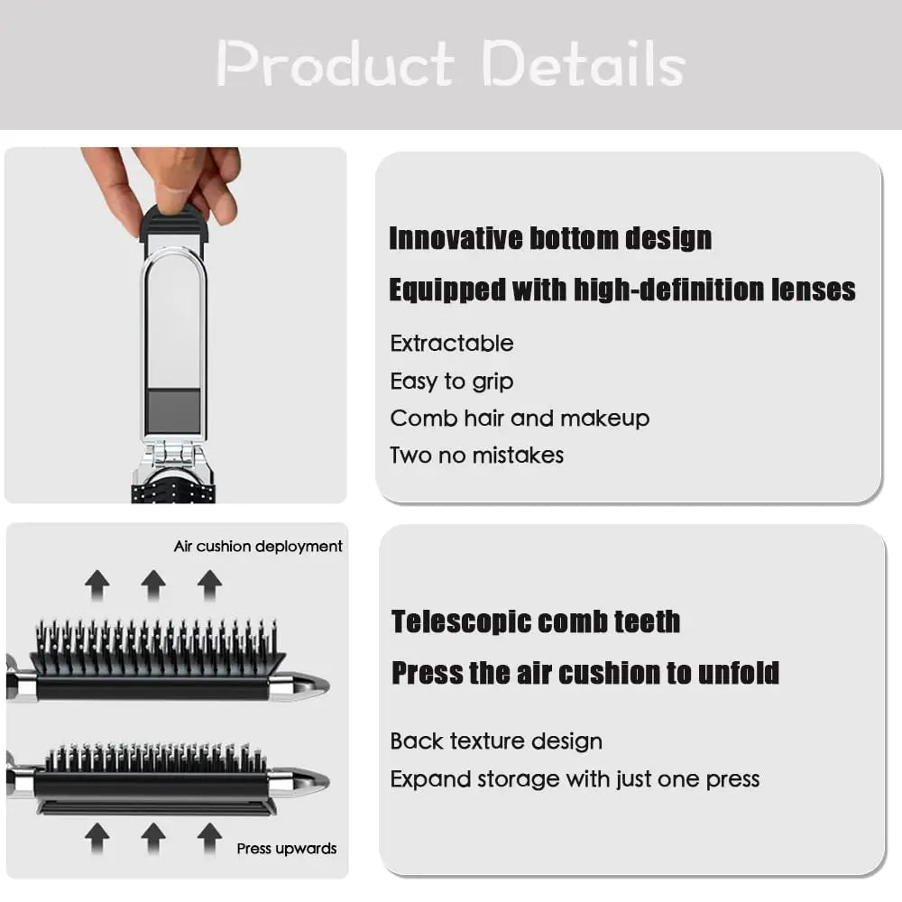 1/3/5PCS Folding Hair Brush Mirror Soft Bristle Silver Detangling Women Girls Travel Purse Gym Portable Compact Styling Oasis Select