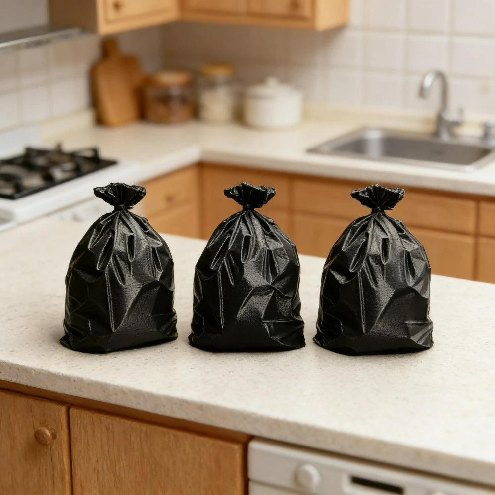 Miniature Trash Bags Sculpture 3pcs Funny Fake Garbage Bags Statues 3D Printed Prank Decor for Home Office Dollhouse Decorations Oasis Select