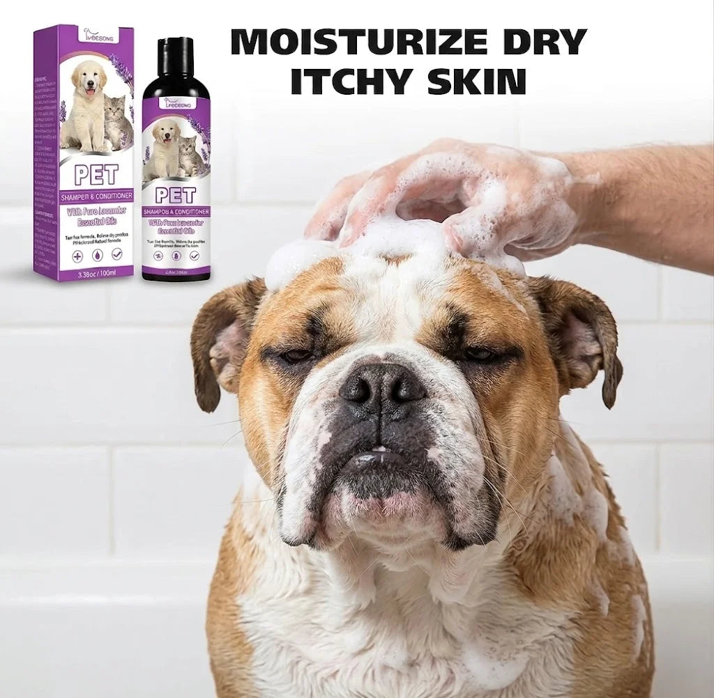 Pet Shampoo and Conditioner with Pure Lavender Essential Oils Tear Free Formula for Dogs andCats pH Balanced Gentle Groom 100ml Oasis Select