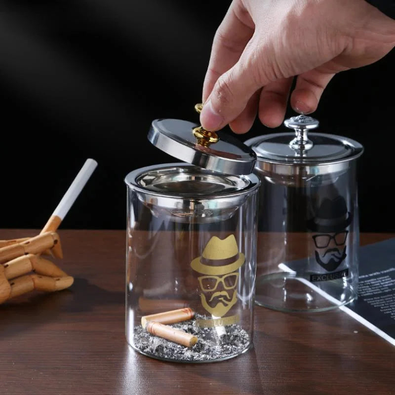 Innovative stainless steel glass ashtray with anti fly ash cover standing ashtray Oasis Select