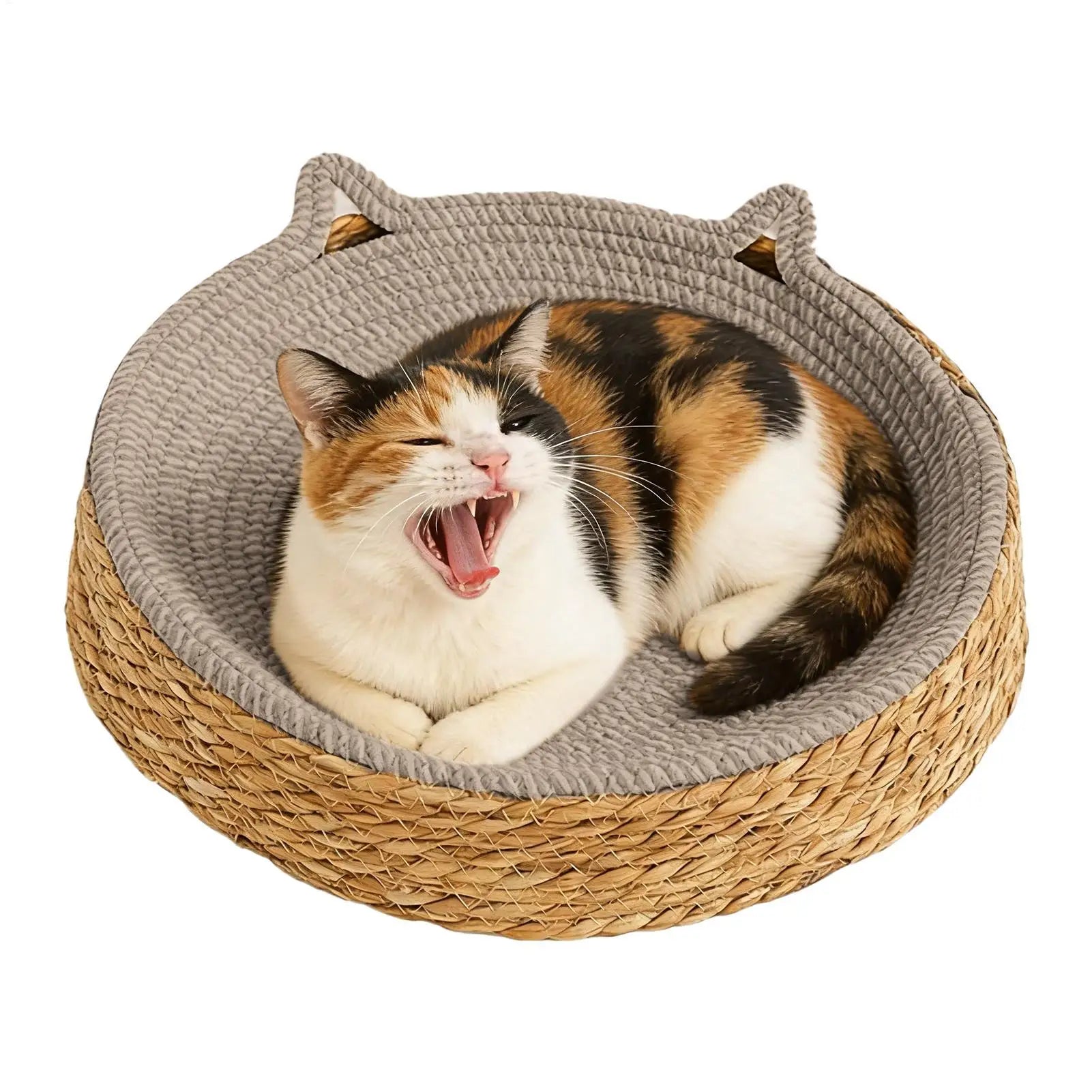 Round Cat Scratcher Breathable Pad Kitten Ear Design Cotton Rope Woven Cat Bed for Play Exercise Enrichment Paws Care Activity Oasis Select