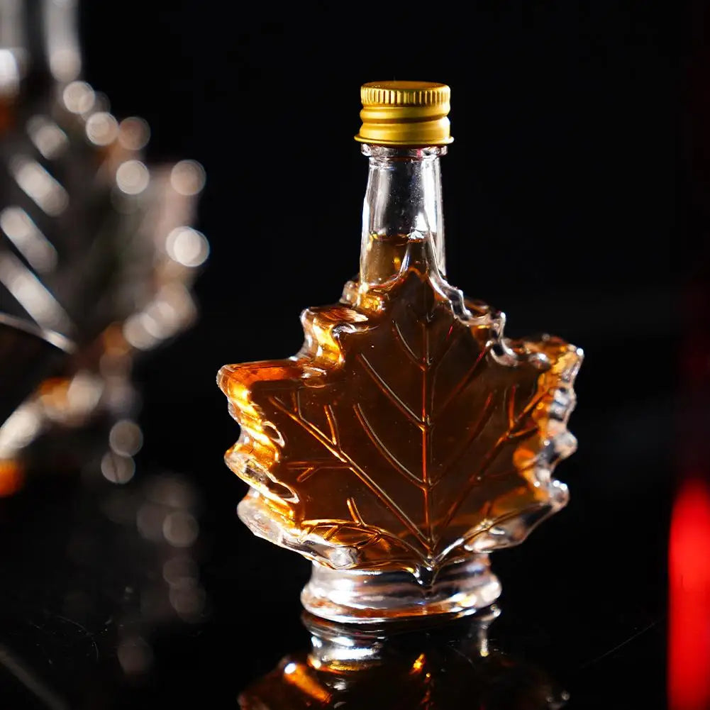 1pcs 50ml 100ml 250ml Mini Maple Leaf Shape Whisky Alcohol Canning Small Wine Syrup Glass Bottles With Cover For Liquor Scotch Oasis Select