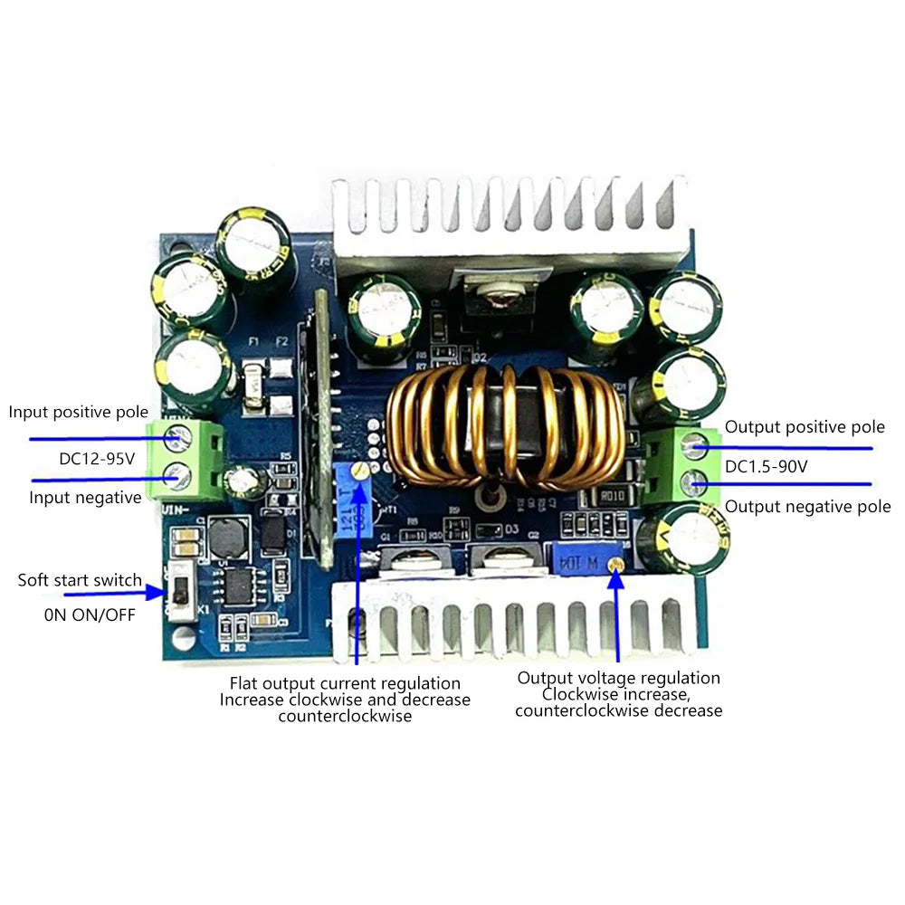 500W Buck Converter 15A DC-DC 12-95V to 1.5-90V Step-Down Power Module CC CV Voltage Regulator Module Oasis Select