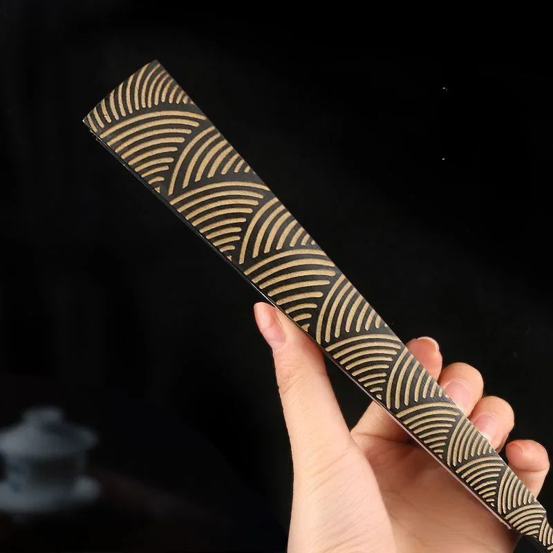 Cloud Pattern Fine Carved Rice Paper Folding Fan Black Sprinkled Gold Silk Cloth Antique Sea Wave Pattern China-Chic Fan Oasis Select