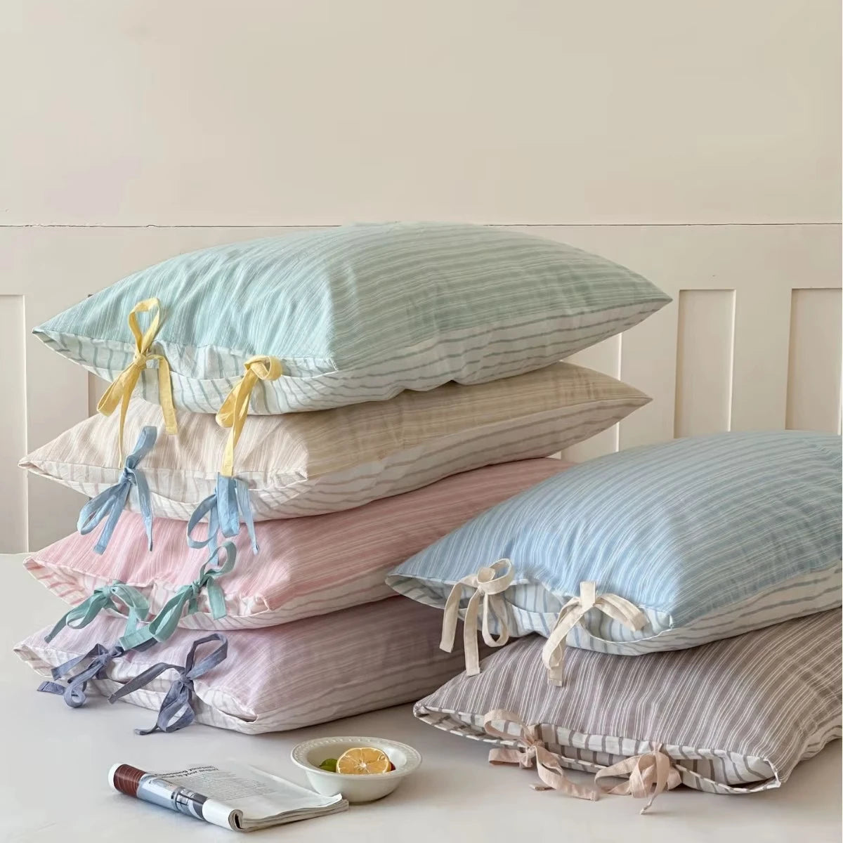 48x74cm Double Sided Stripes Bow Pillow Cases Soft Comfortable Covers Cotton Pillow Cover Pillow Sham Beds Home Decoration gifts Oasis Select