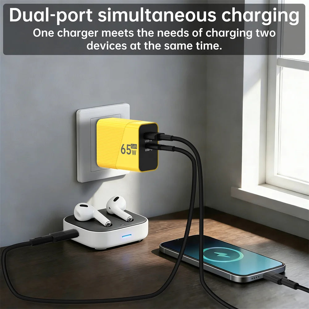 PD 65W USB C Charger GaN Fast Charging Wall Charger For iPhone Samsung Xiaomi Quick Charge EU/US/UK Plug Phone Charger Adapter Oasis Select