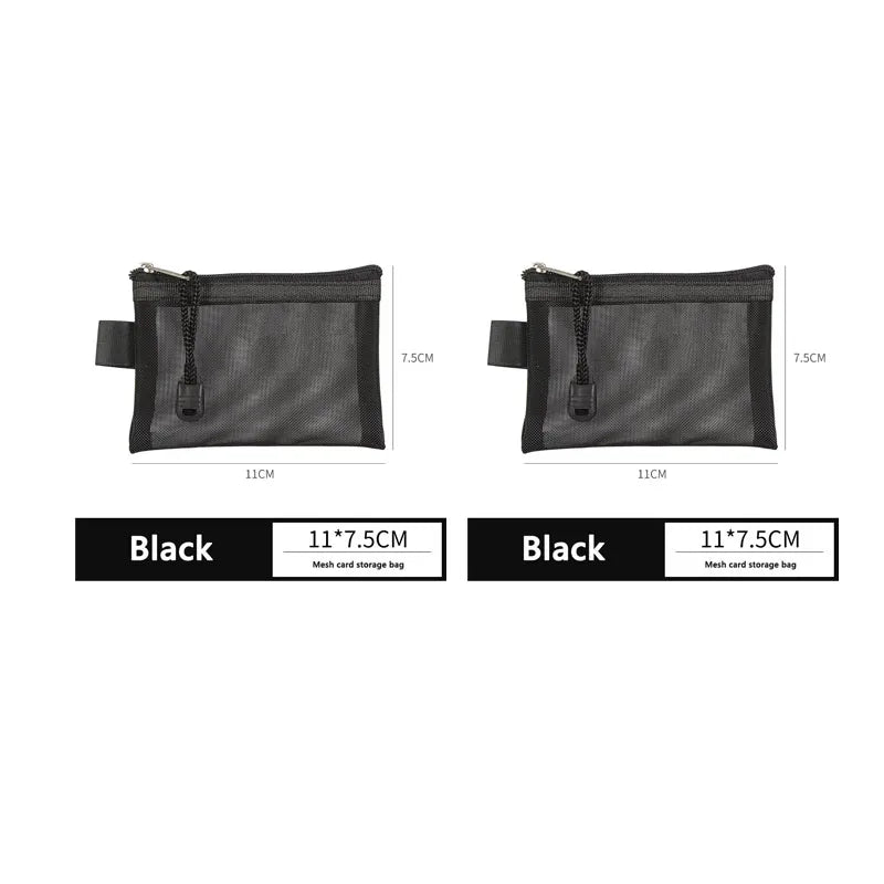 1/2pcs Storage Bags Mesh Cosmetic Bag Wallet Nylon Small Coin Purse Mini Zipper Pouch Mesh Storage Bags ID Credit Card Holder Oasis Select 2pcs Black