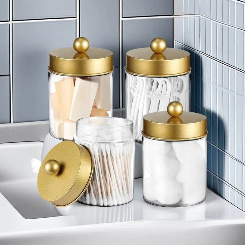 4 Piece/1 Piece Apothecary Jar Bathroom Vanity Organizer - Organizer Set Countertop Jar with Lid, Cotton Swabs, Makeup Sponge Oasis Select
