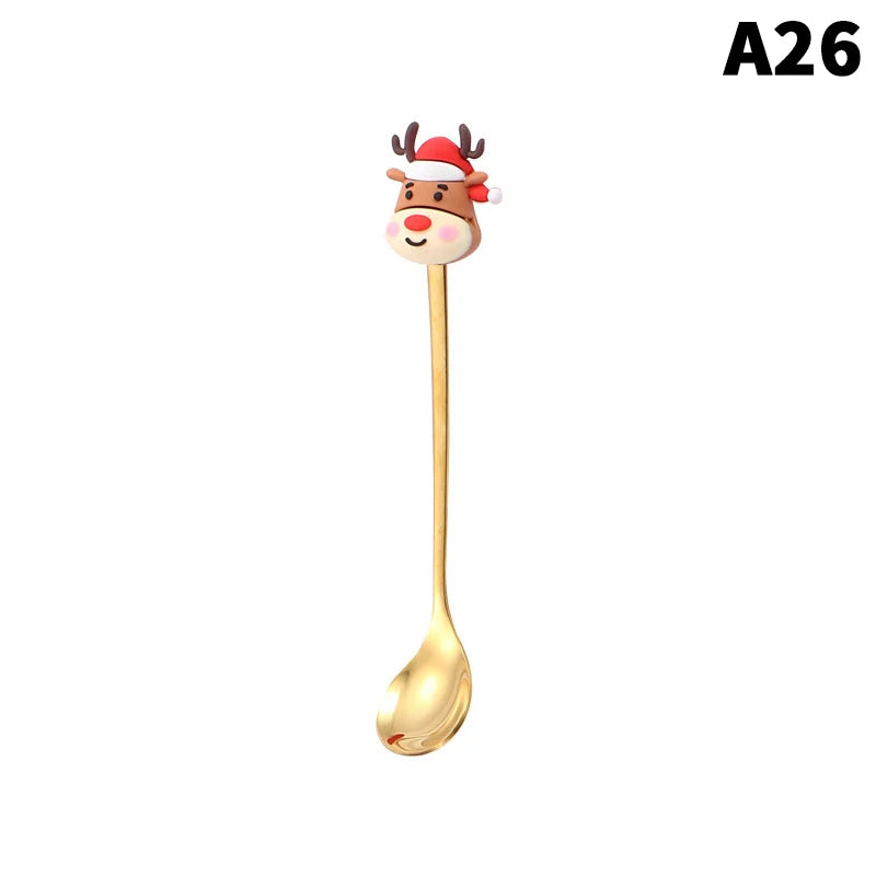 Stainless Steel Christmas Dessert Spoons Cake Forks with Cartoon Christmas Tree Elk Design - Set of 1/2/4/6 - Gift Box Included Oasis Select A26