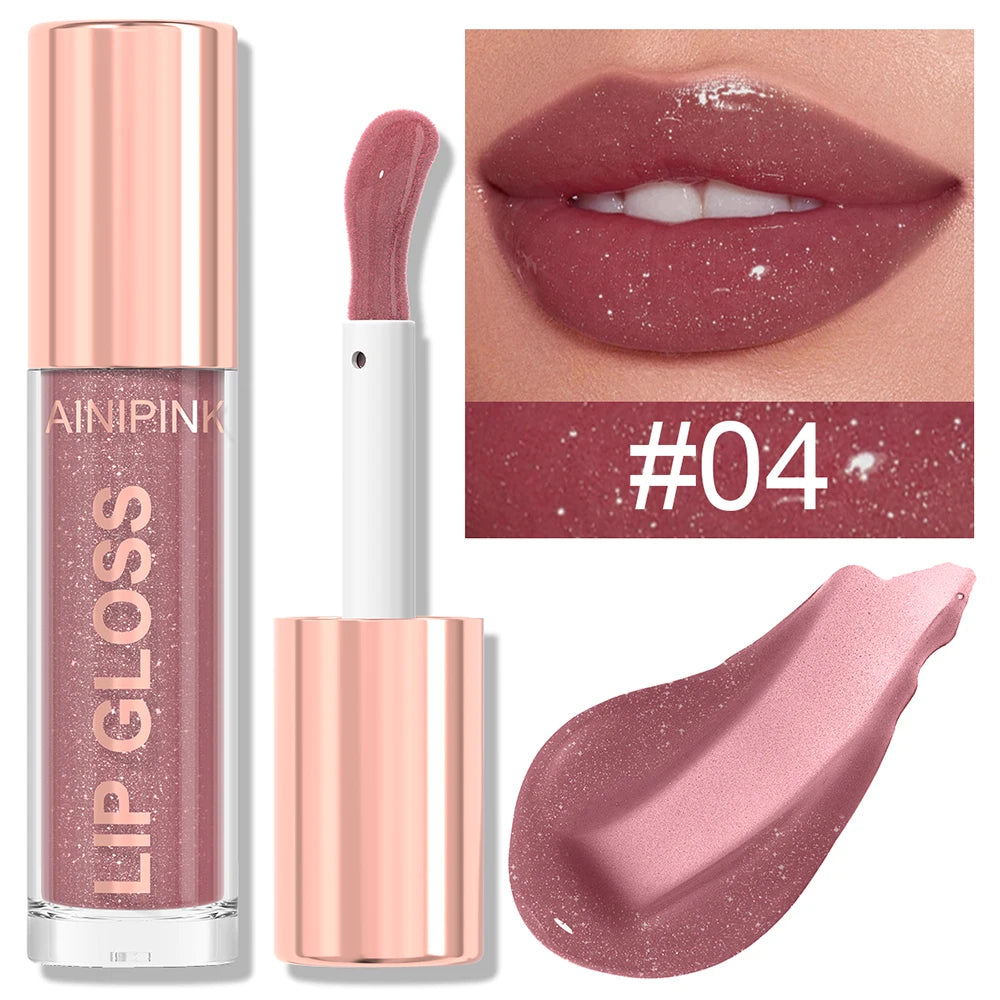 Lip Gloss High Shine Glitter Lipstick Non-sticky Mirror Makeup Waterproof Moisturizing Jelly Pink Nude Tones Y2K Christmas Gift Oasis Select 04