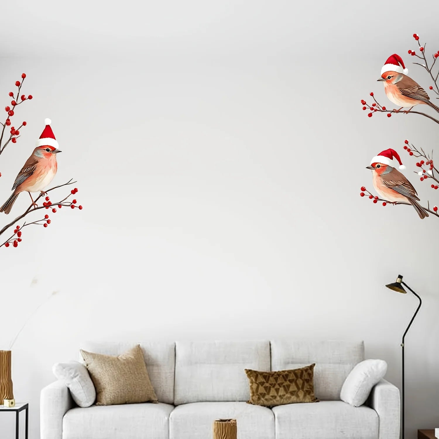 1PC Three Birds in Santa Hats Window Stickers Christmas Theme Red Berry Branches Decorative Wall Stickers for Glass and Window Oasis Select
