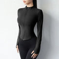 2024 Yoga Wear Running Sports Jacket Quick-drying Women's Fitness Wear Zipper Yoga Wear Top Jacket Long Slim Training Wear Oasis Select Black S