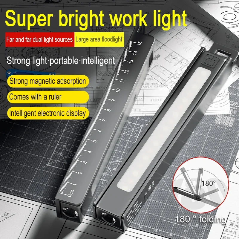 COB Work Pen Light LED Folding Work Flashlight with Magnet Portable Torch Rechargeable Outdoor Multi-Function Ruler Flashlight Oasis Select