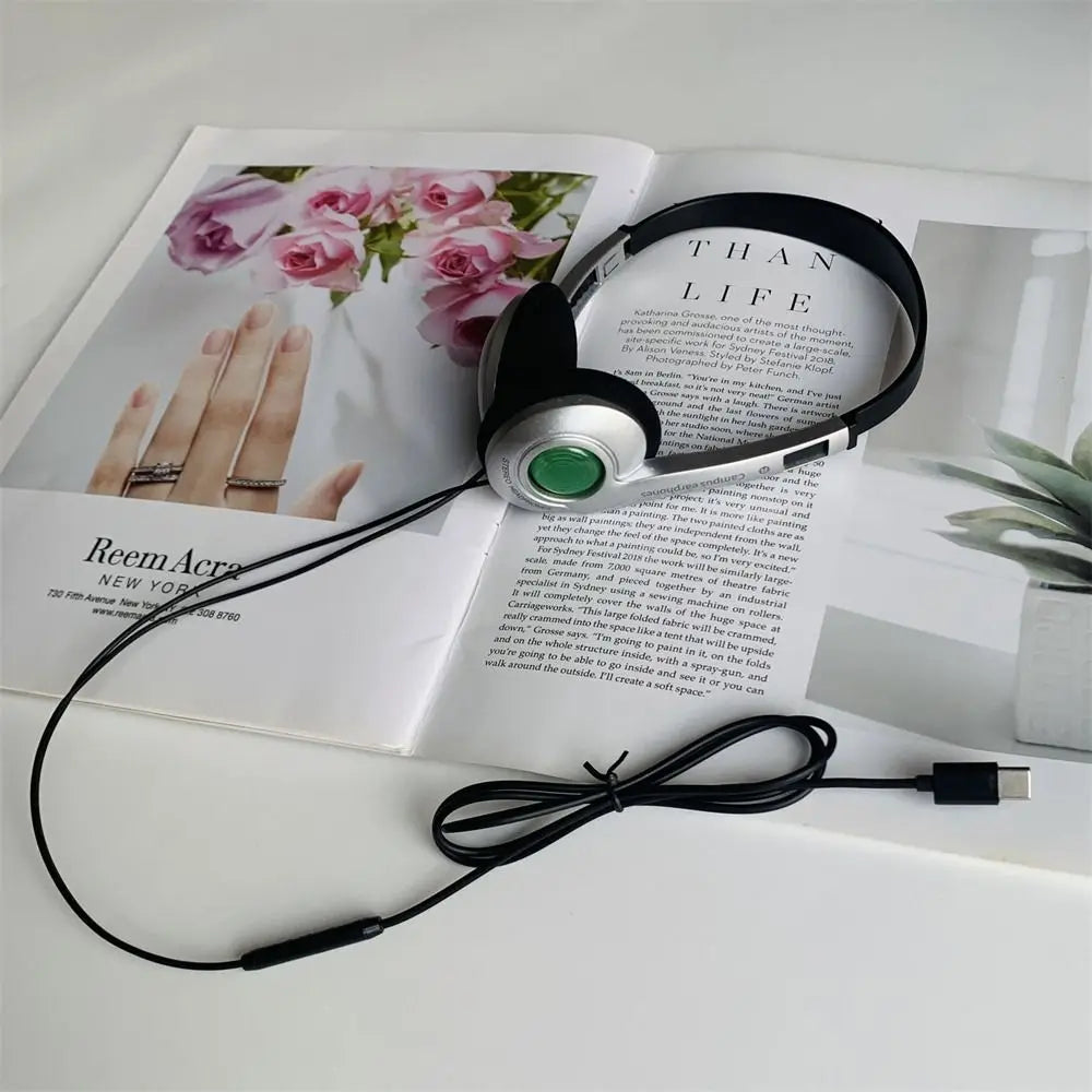 Y2k Personality Retro Headphones Millennium Wind Headset Blue Black Fashion Style Headset Over Ear Earbud 3.5mm Type C Headset Oasis Select Green-Type C