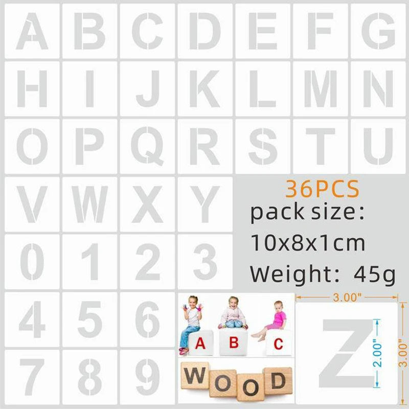 36pcs Alphabet Template Numbers Art Craft Templates Reusable Plastic Word Stickers DIY Painting Word Templates Multiple Sizes Oasis Select 2 inch