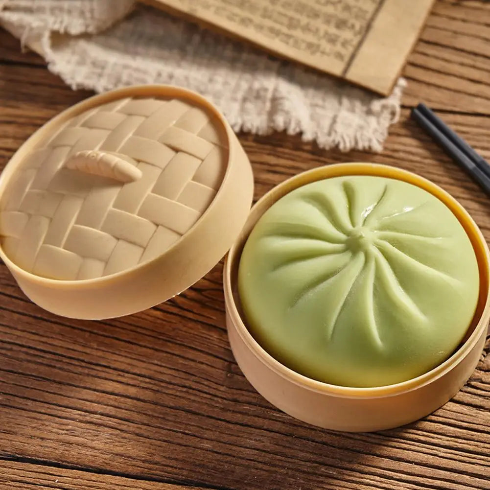 Colorful Dumpling Squishes Stress Balls Fidget Sensory Toys Simulation Food Squishies Bun with Steamer Squeeze Dough Ball Gifts Oasis Select