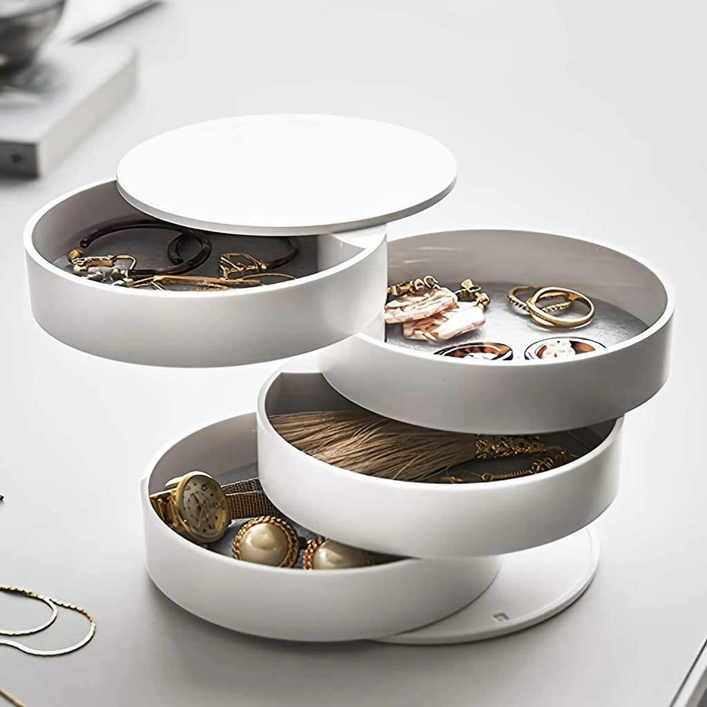 Rotating Multi-layer Desktop Storage Box Hair Accessories Jewelry Makeup BoxNWith Lid Dustproof Jewelry Box Jewelry Storage Box Oasis Select WHITE