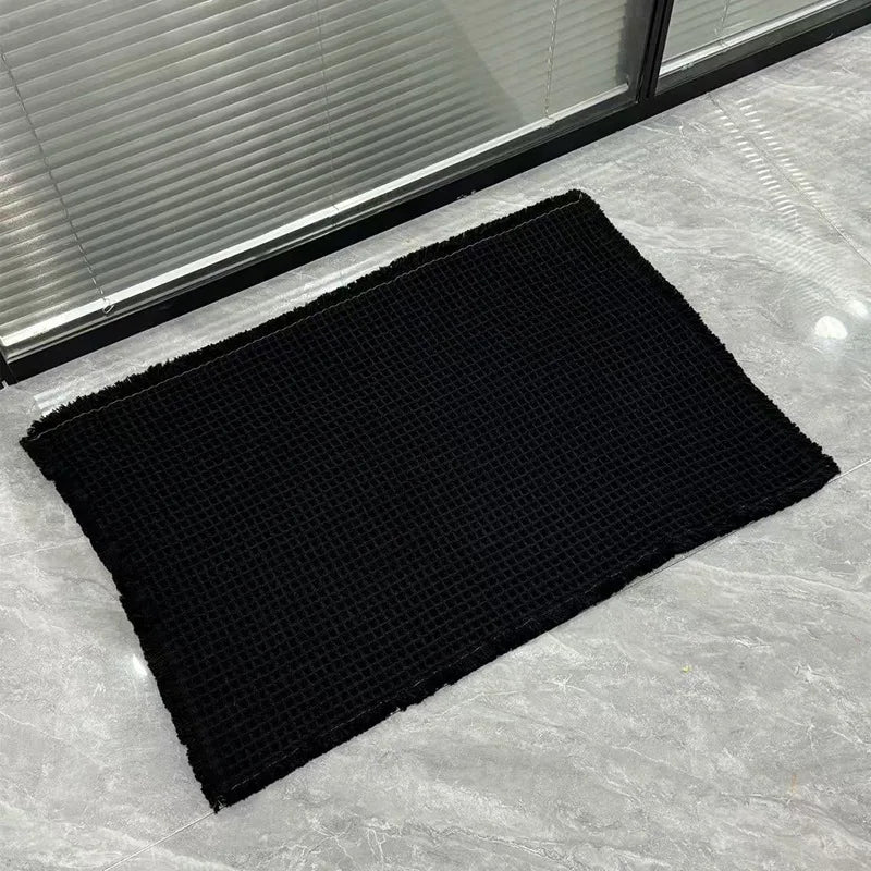 Linen Woven Doormat and Bath Mat with Waffle Design Quick Drying Super Absorbent with Jute Backing for Nordic Home Style Oasis Select black 43 61CM