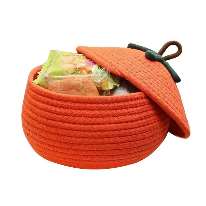 Halloween Pumpkin Woven Basket Halloween Pumpkin Basket with Dust-Proof Lid Seasonal Decor Home Organization Bin Cute Basket Oasis Select