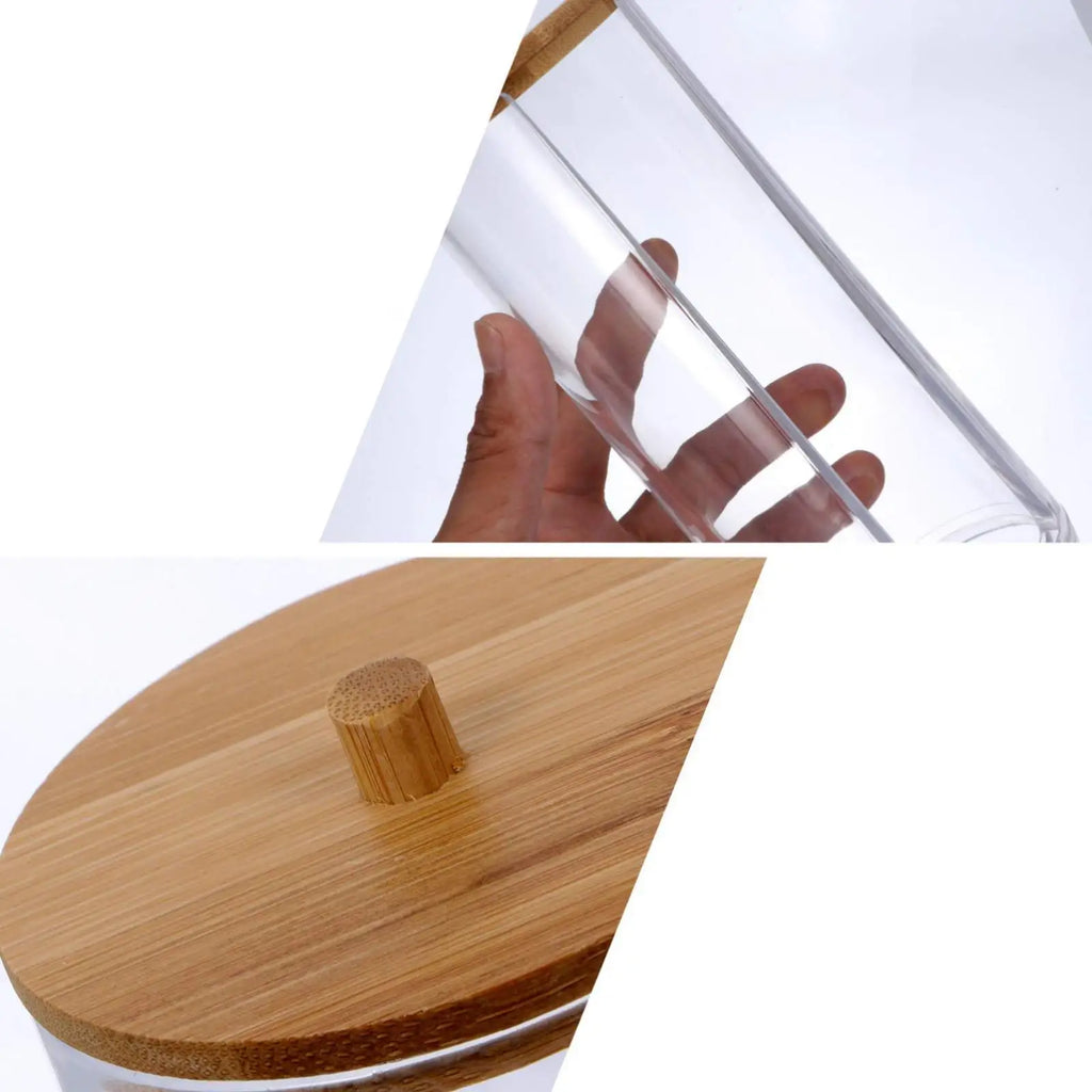 Cosmetic Cotton Organizer, Cosmetic Ball Organizer with Bamboo Lid, Bathroom Storage Bottle, Desktop Hair Accessories Organizer Oasis Select