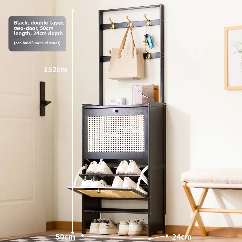 Shoe rack Multi-layer household door Coat rack Entry door Hanging hanger Integrated rental room Shoe rack Simple shoe cabinet Oasis Select Double Black 2-50