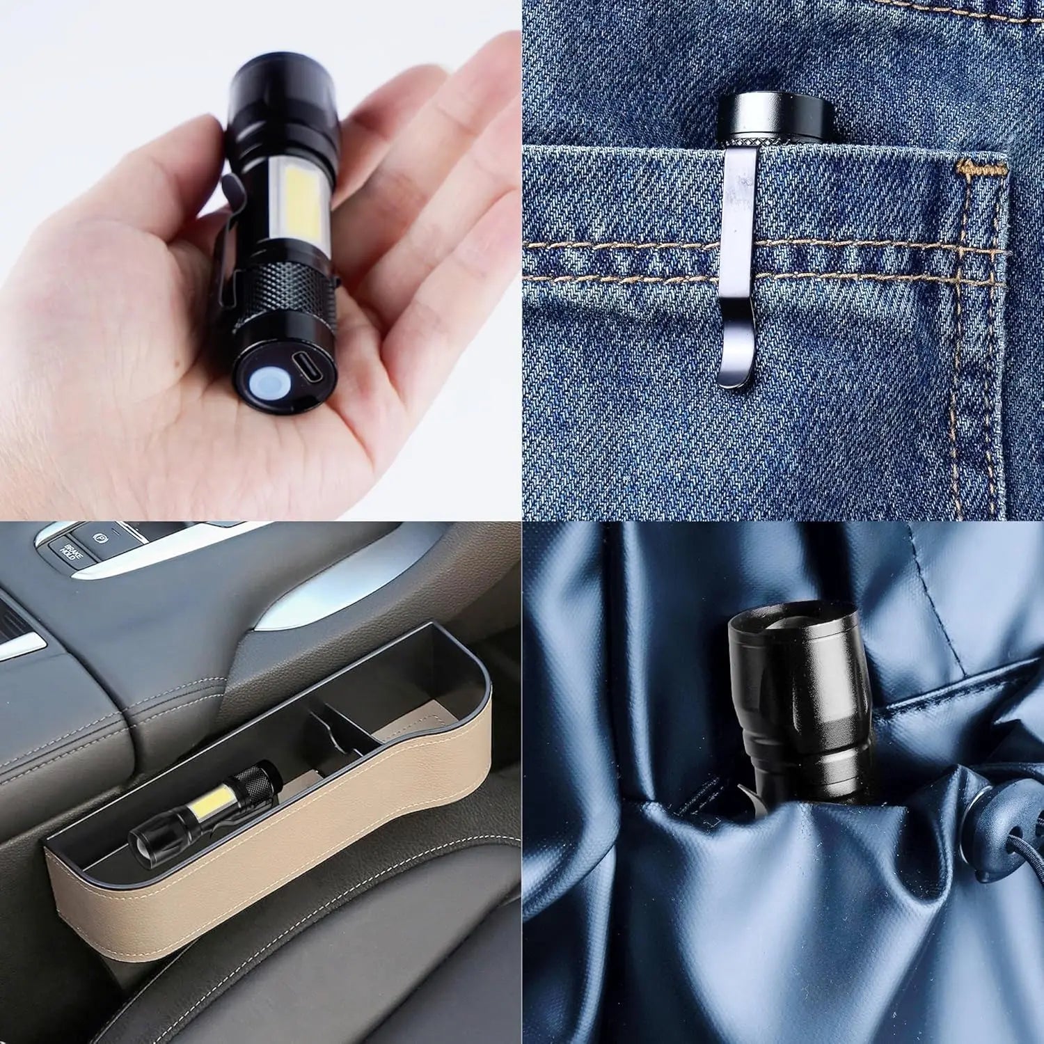 COB+XPE Mini LED Pocket Flashlight with Pen Clip Portable USB Rechargeable Torch Outdoor Zoomable Light Tactical Lantern Lamp Oasis Select