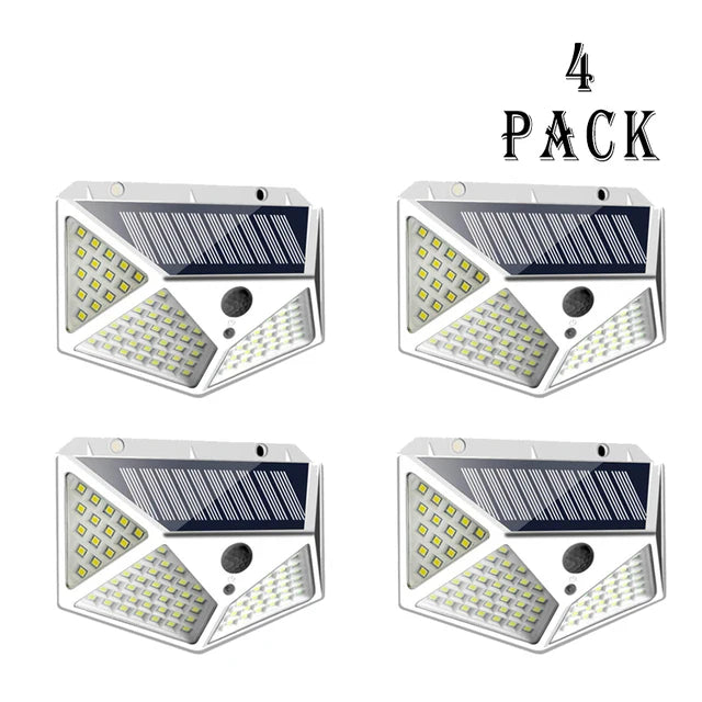 1/2/4Pcs 100 LED Solar Wall Lights Outdoor Solar Lamp PIR Motion Sensor Solar Powered Sunlight Street Light for Garden Light Oasis Select 4Pcs White