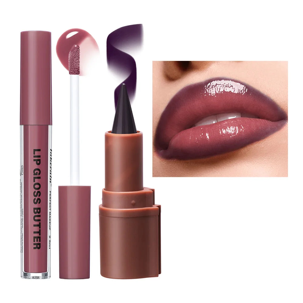 3D Lip Liner & Lip Gloss Set Moisturizing Hydrating Formula Define Lips for Multiple Occasions Usage Natural Finish Makeup Oasis Select Color 5