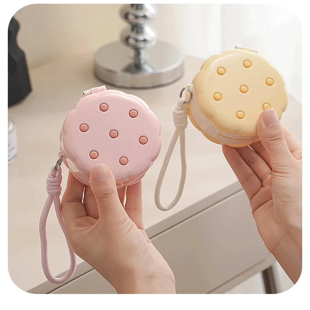 Cookie-Shaped 2-Layer Powder Puff Cosmetic Storage Box