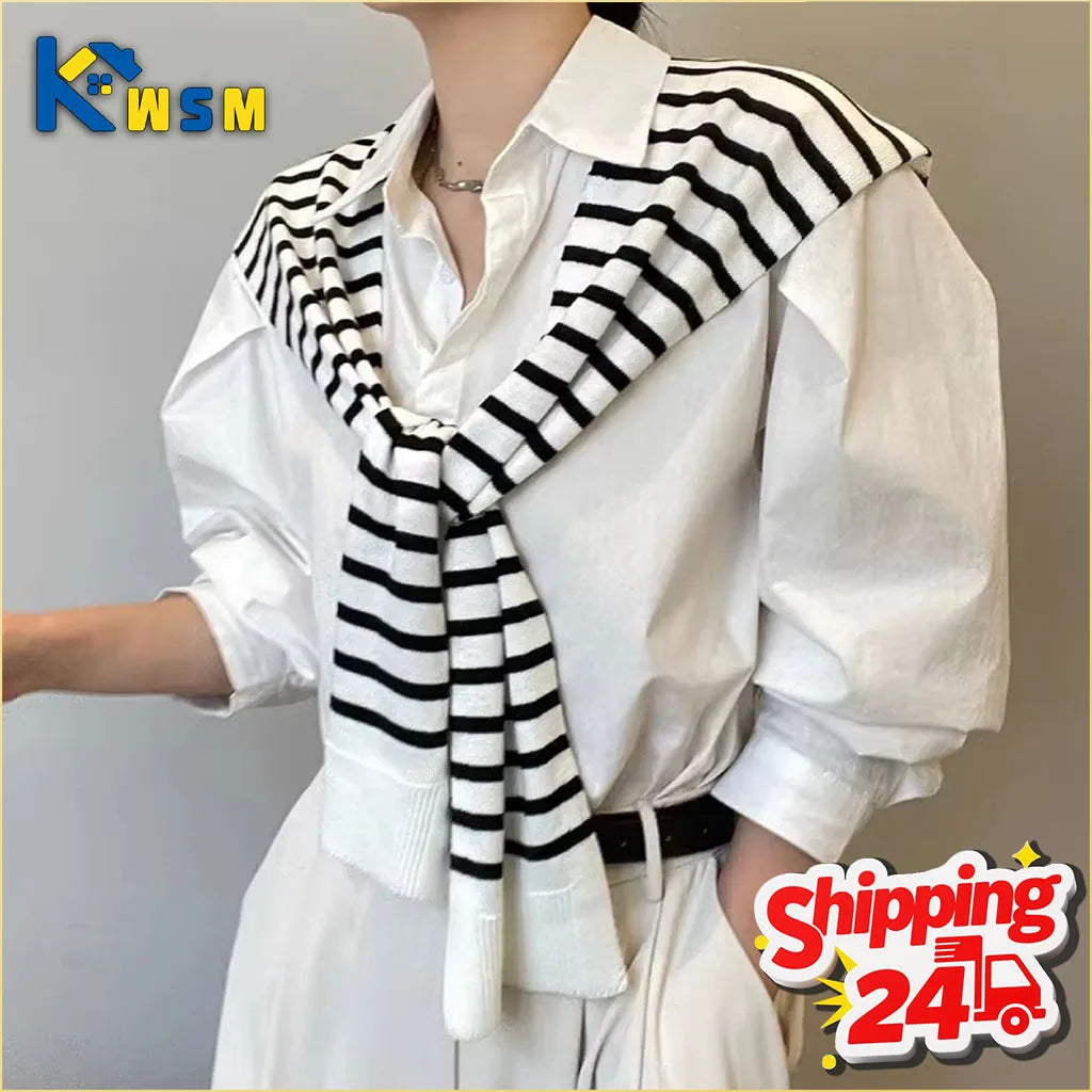 Knitted Stripe Capelet for Women Summer Air Conditioner Neck Cover Shawl Casual Lightweight Shoulder Wrap High End Vest Oasis Select