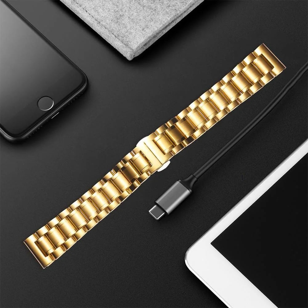 New Stainless Steel Five Bead Watch Strap 18mm 20mm 22mm Double Press Butterfly Buckle Straps Universal Watchband For Huawei GT4 Oasis Select