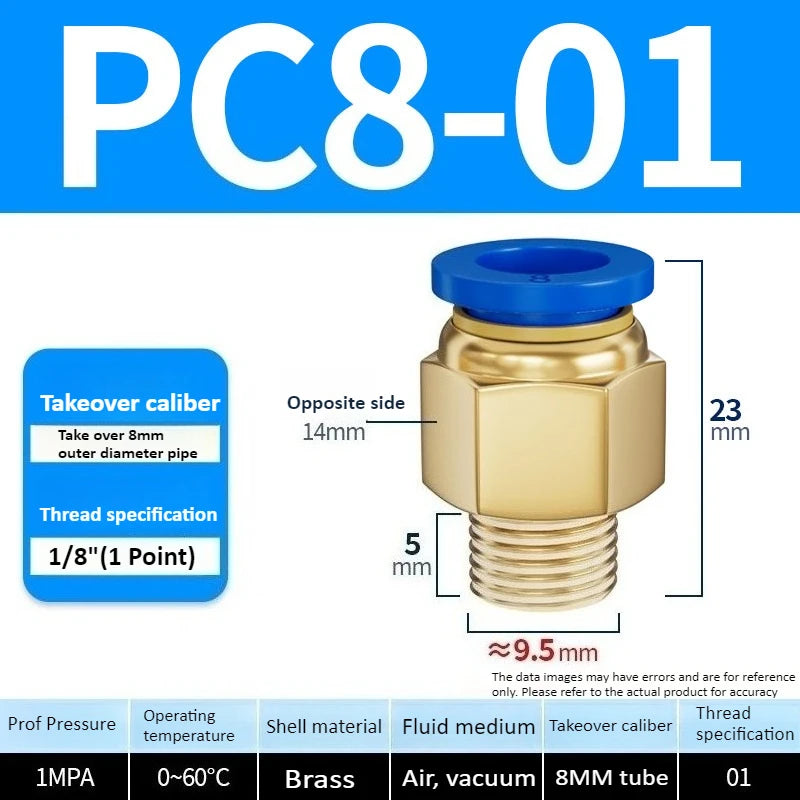 Copper Pneumatic Quick Plug Quick Connector 1/4 "1/8" 3/8 1/2 Thread PC 4mm 6mm 8mm Straight Hose Connector Pipe Oasis Select PC8-01 Blue