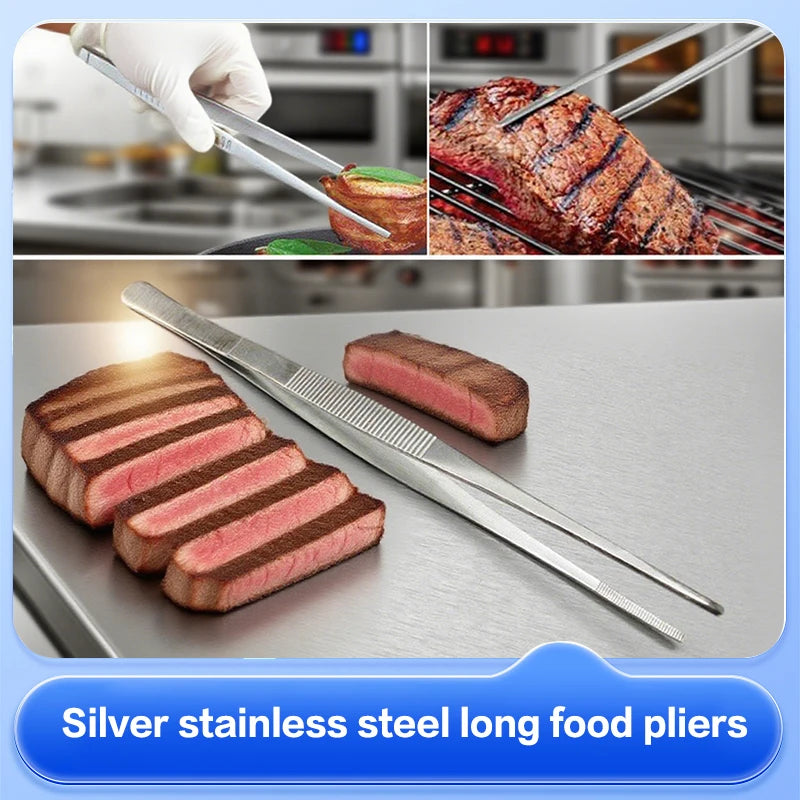 25CM/30CM Toothed Tweezer Straight Tweezer Long Barbecue Food Tong Stainless Steel Home Garden Kitchen BBQ Tool Oasis Select