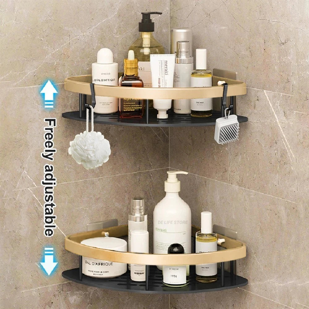 1-3PCS Bathroom Corner Shelf Nail-Free Shower Organizer Wall Mounted Space Aluminum Shelf Bathroom Accessories Oasis Select