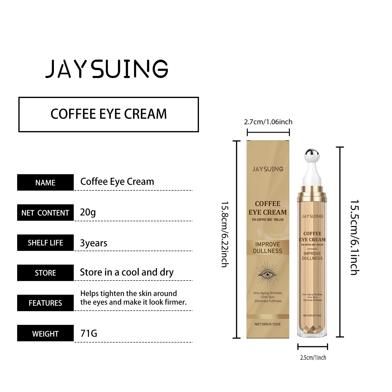 Coffee Eye Cream Roller, Eye Mask & Serum – Dark Circles Eye Care Set Oasis Select Eye Cream