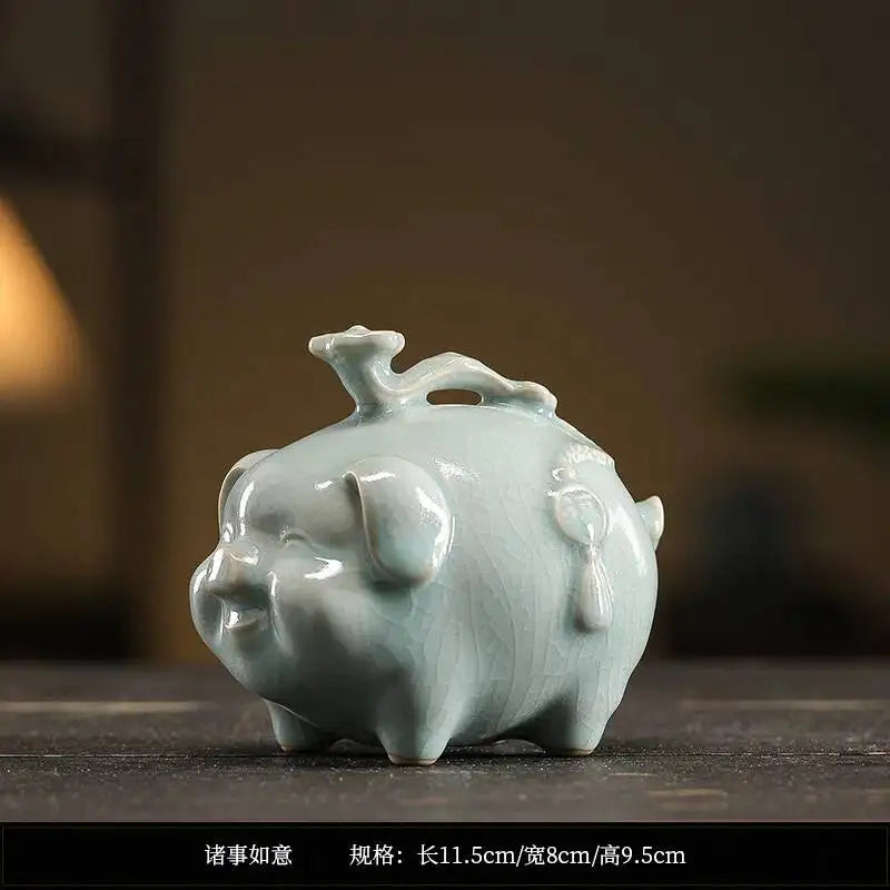 Ceramic Lucky Pig Wealth-Attracting Ornament Auspicious Tea Pet Desktop Craft Decoration Zodiac Mascot Gift Oasis Select 2