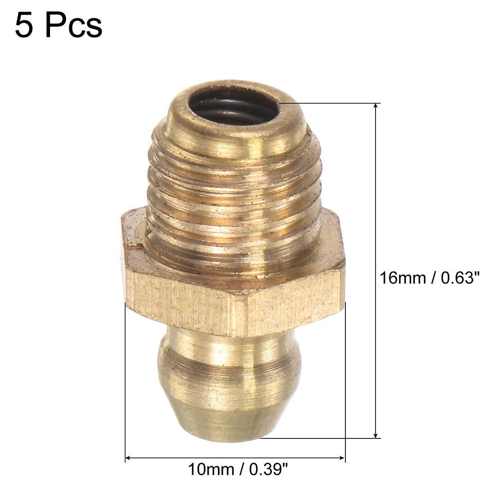 5Pcs Brass Straight Hydraulic Grease Fitting Accessories M8X1mm Thread Grease Fitting Nipple ﻿Car Filling Tools Oasis Select