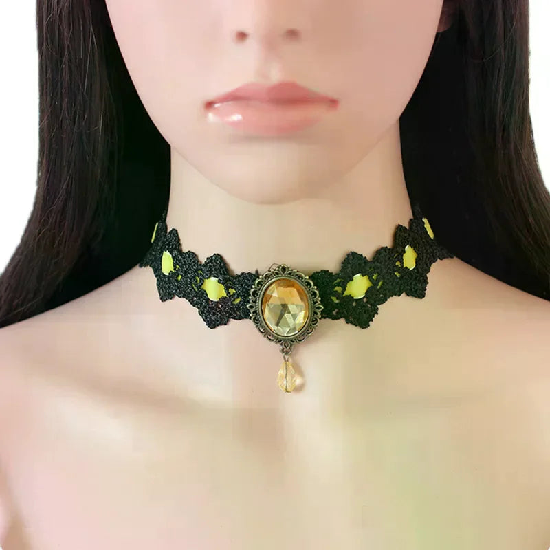 Black Lace Necklace Collar Choker Velvet Crystal Vintage Gothic Chain Pendant Oasis Select