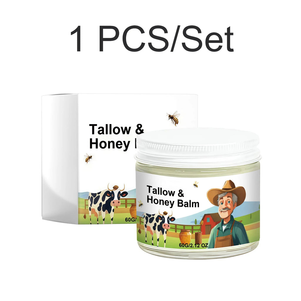 Beef Tallow Balm Grass Fed Raw Honey Moisturizing Cream Soft Smooth Skin Handmade Face & Body Moisturizer Dry Skin Nourishing Oasis Select 1 PCS