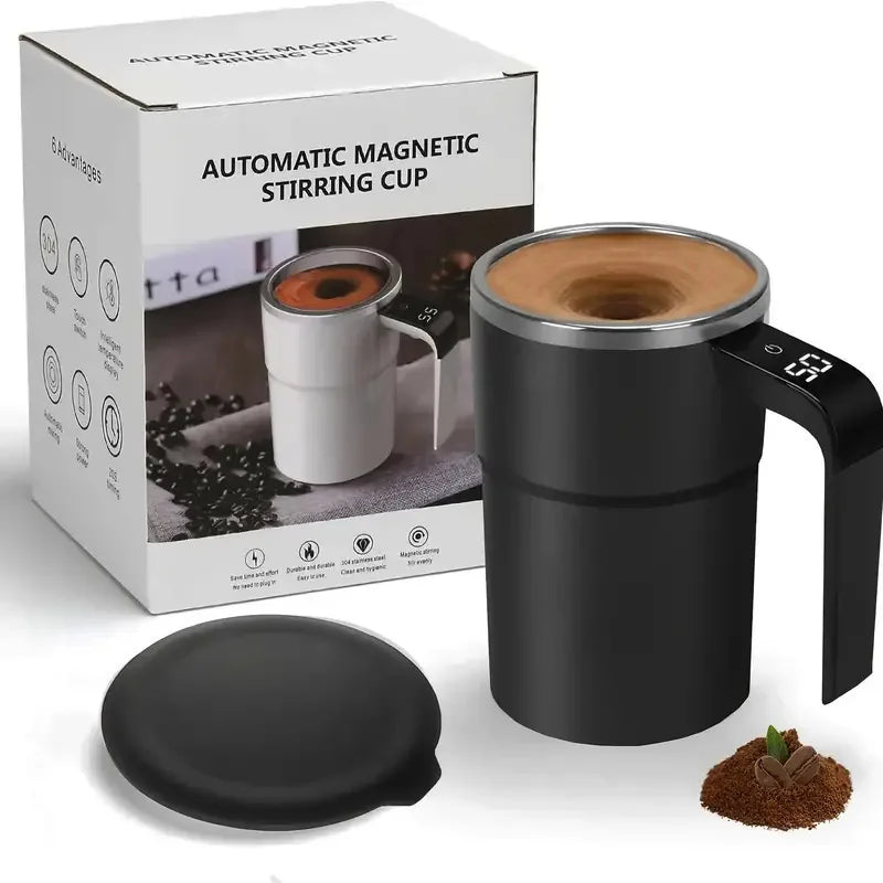 Automatic Stirring Coffee Cup with Temperature Display USB Rechargeable Milk Shake Cup 304 Stainless Steel Magnetic Stirrer Oasis Select Black 380ml