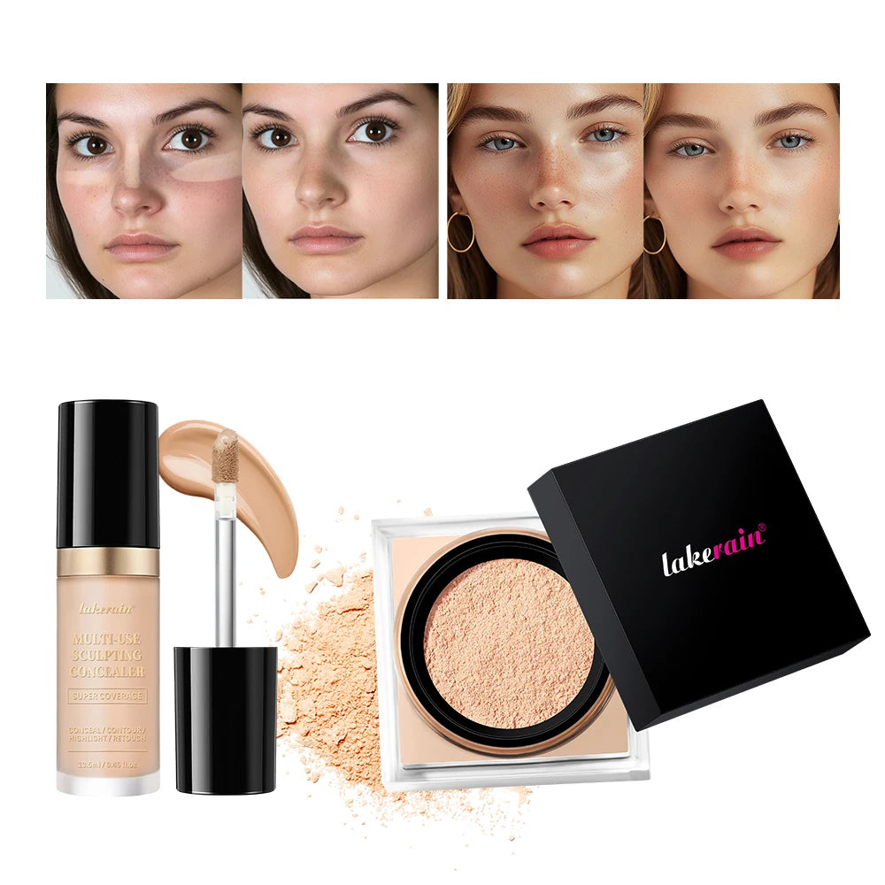 2pcs Face Makeup Set With Concealer And Loose Setting Powder Natural Face Smooth Matte Finish Women Cosmetics Korean Makeup Oasis Select