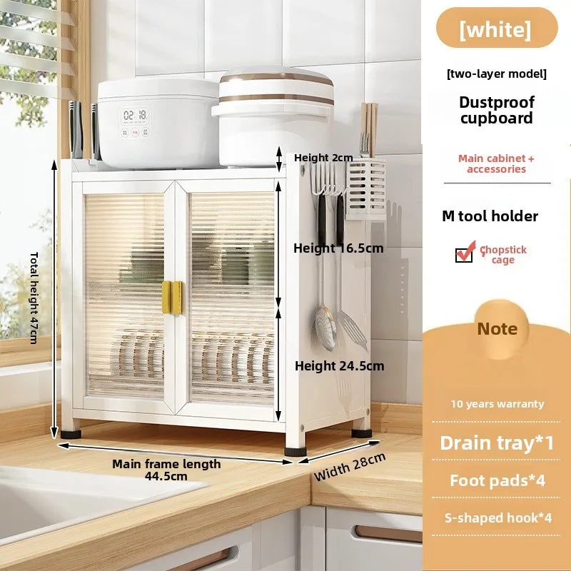 Kitchen Locker Carbon Steel Shelf with Door Household Side Cabinet Microwave Oven Storage Cabinet Cross-border Oasis Select White cupboard
