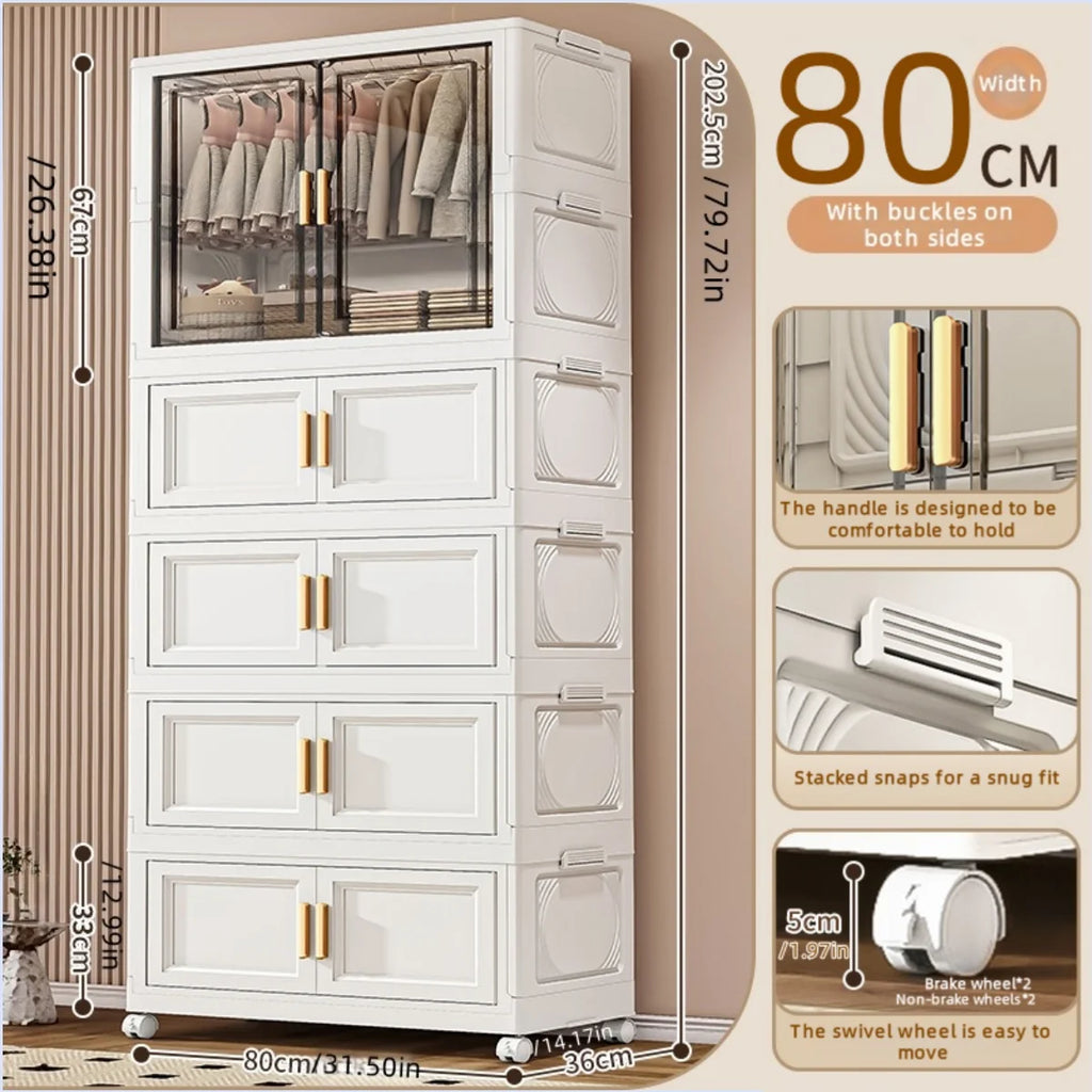 Foldable plastic storage box, simple wardrobe for home bedroom closet toy storage cabinet, no installation required Oasis Select 80cm 1 Large 4 Small