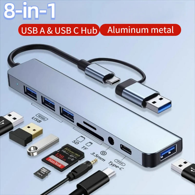 8 in 2 Type C HUB Docking Station USB Micro SD Card Reader with 3.5mm Audio Jack Adapter Laptop Tablet Phone Disk Converter Oasis Select