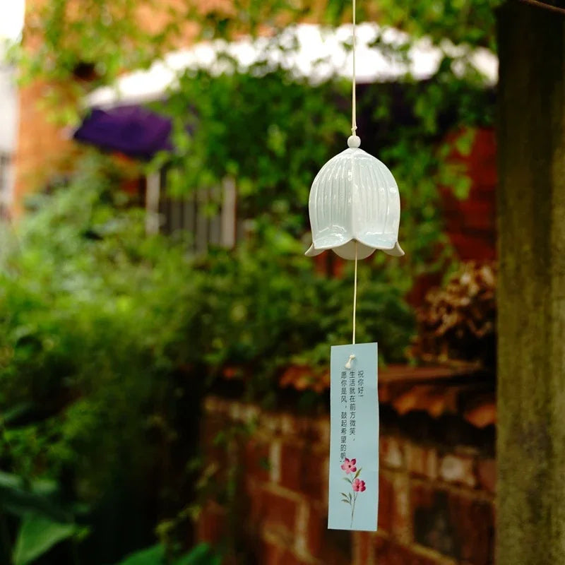 Japanese Home and Wind Chime Orchid Ceramic Wind Chime Hanging Garden Ornament Oasis Select