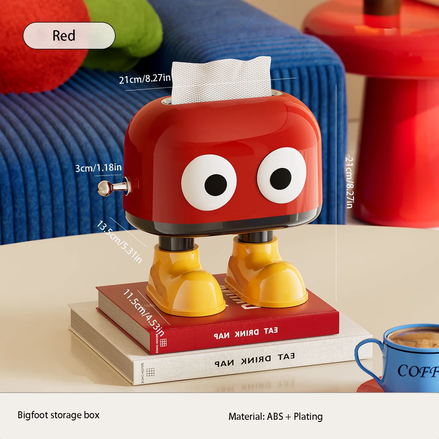 Cute tissue box. Tissue holder with a spring mechanism. Features a cute cartoon eye design, perfect for living room Oasis Select Red