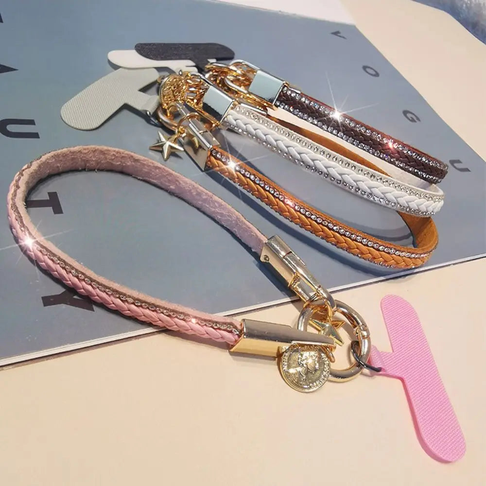 PU Leather Leather Wrist Mobile Phone Lanyard Anti-loss Short Leather Durable Portable Pendant Chain Portable Rhinestone Oasis Select