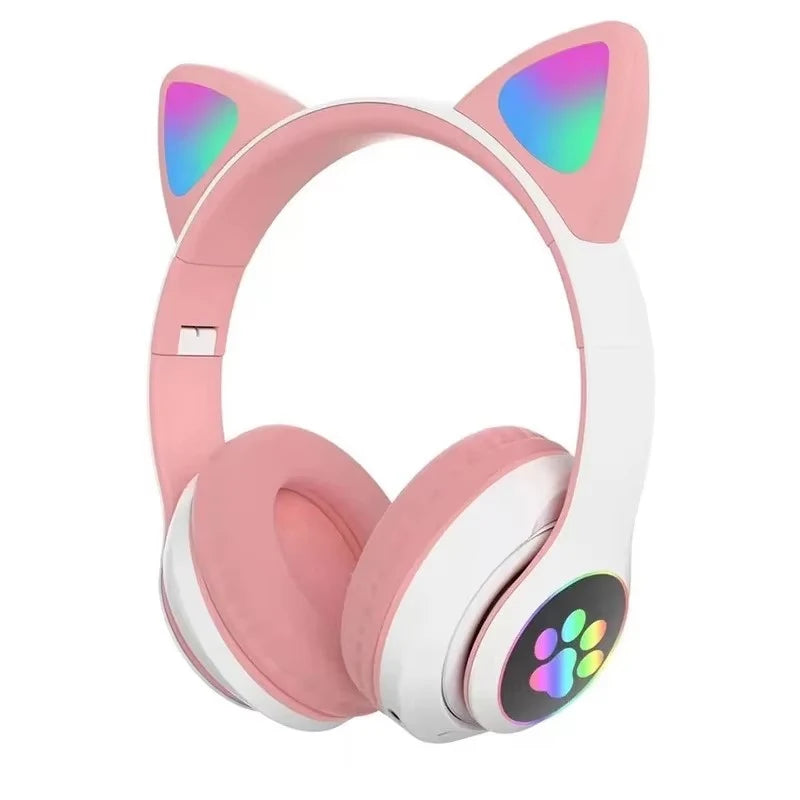 JST-28 Wireless Headphones Cat Ears Bluetooth Earphones Stereo Music Earbuds Bluetooth Sports Gaming Headset with Mic for Phones Oasis Select White
