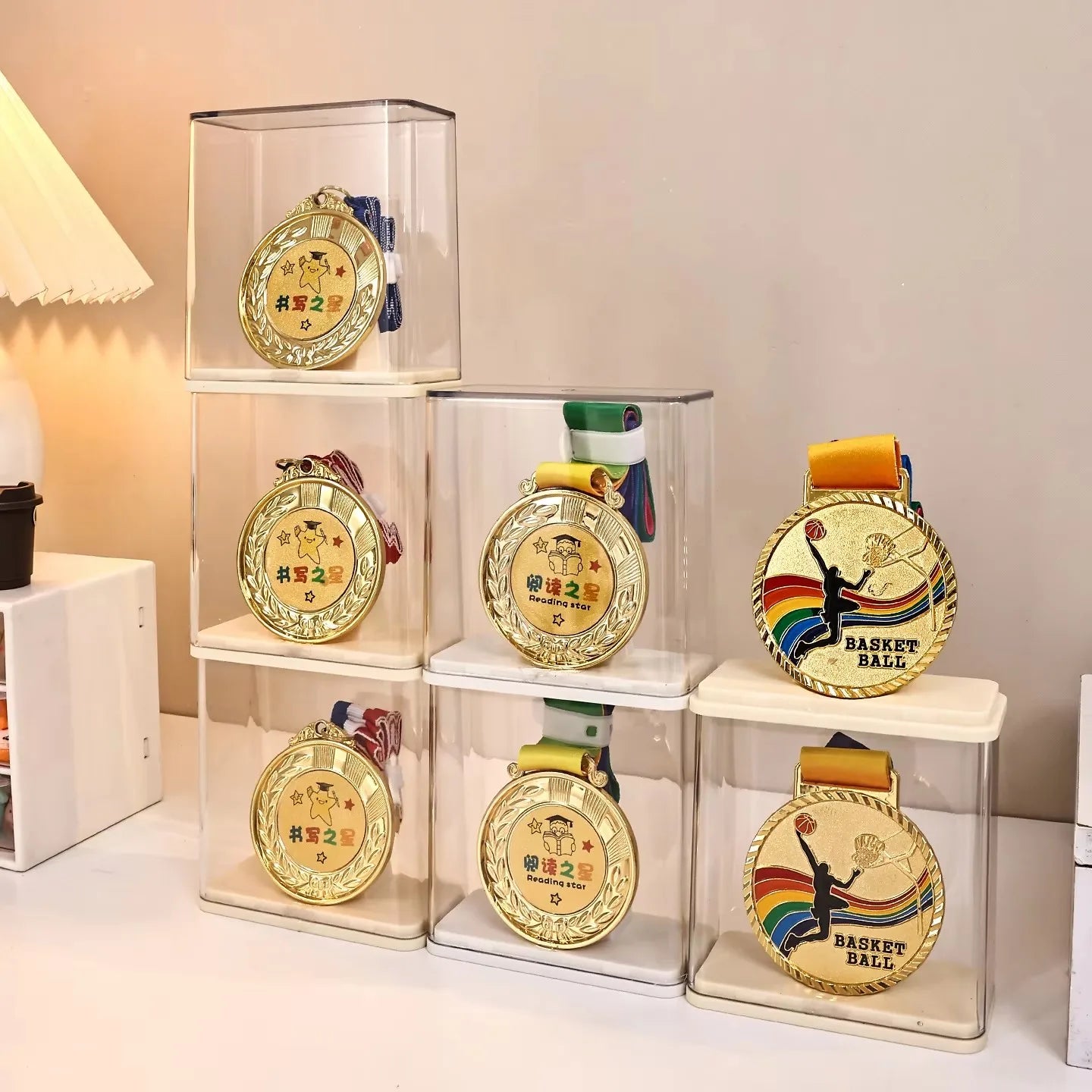 1pc transparent stackable acrylic medal display and storage box stackable certificate and trophy storage rack display box Oasis Select