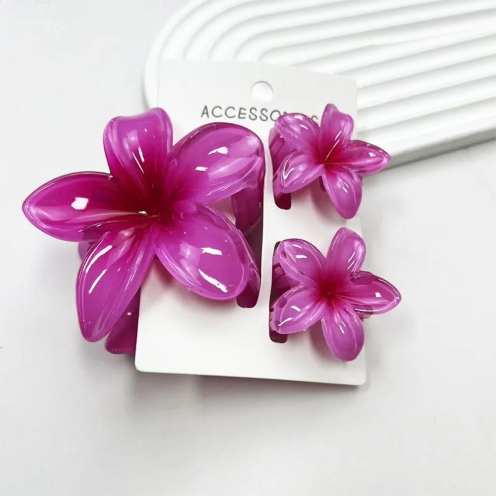 3Pcs/Set Colorful Gradient Hair Claws Plumeria Flower Acrylic Hawaiian Flower Hair Clip Hair Accessories Beach Oasis Select Purple